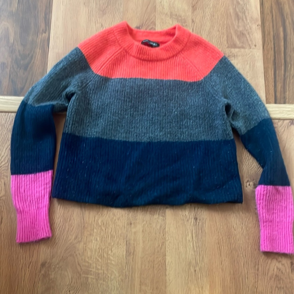 Wool cropped or short length crew neck sweater